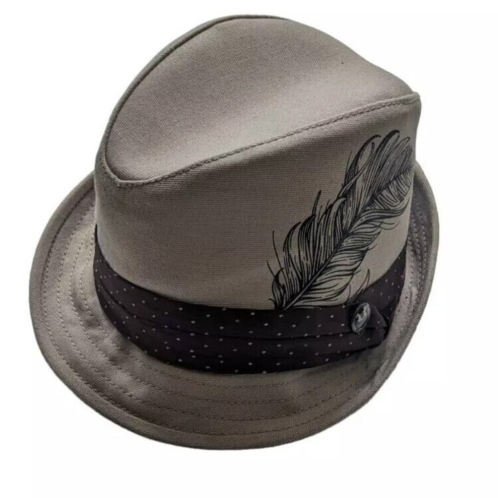 New Goorin Bros Small Dirty Larry Feather Design Fedora Hat Cap Beige